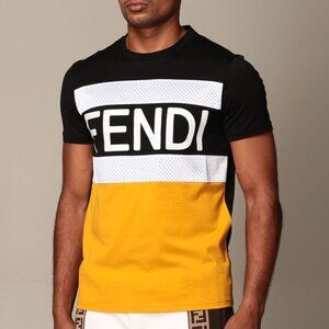 Fendi Men's Casual Cotton Short Sleeve Colorblock T-Shirt SIZE M